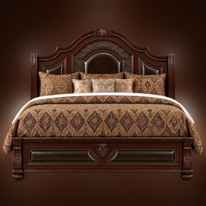 Traditional King Size Wood <b>Bed</b> <b>Frame</b> with Leather Upholstered Headboard and Tufted Footboard Bedroom Furniture - Product Image 1