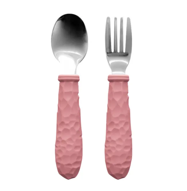 New Item Meteorite Stainless Steel Fork & Spoon Set With Silicone Handle, Children Feeding Cutlery Accessories