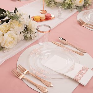 350-teiliges Einweg-Geschirrset aus Rosé<span class=keywords><strong>gold</strong></span> 50 Gäste 50 Spitzen-Plastik teller 50 Besteck becher Papiers ervietten für Party hochzeiten - Product Image 5