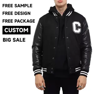 Jaket Letterman polos jaket kulit cetak kustom lengan dan jaket Varsity pemuda kosong badan wol