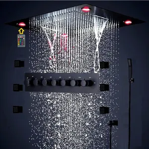 Brushed Matt Black Bathroom Rainfall Shower Thermostatic Large Flow Shower Mixer In Wall Mounted Rain Concealed Shower Set