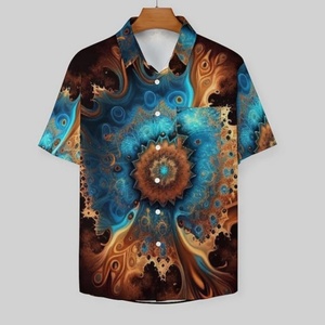 Chemise à manches courtes à col montant, motif totem arc-en-ciel psychédélique mystérieux hawaïen, tie-dye, avec poche à revers, logo personnalisé, ODM - Product Image 1