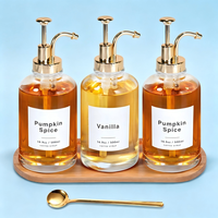 Bandeja de madera, dispensador de jarabe de café, dispensador de jarabe de café con bomba y bandeja de bambú, botellas de jarabe de café con bomba dorada