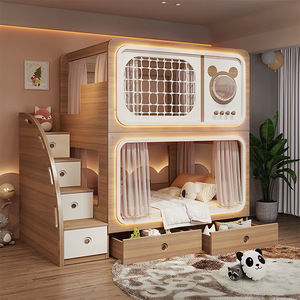 Cama Litera Infantil Color Madera, Cama Doble sobre Doble para Espacios Pequeños, Cama Litera para Padres e Hijos - Product Image 2
