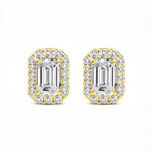 Boucles d'oreilles clous en diamant de laboratoire taille émeraude pour femme, couleur VVS VS EF, or rose 18 carats, bijoux fins classiques de luxe pour usage quotidien - Product Image 1