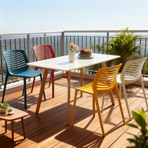 Chaise de salle à manger en plastique empilable moderne avec dossier rayé, chaise simple et durable pour la maison, le <span class=keywords><strong>restaurant</strong></span> et le bureau - Product Image 2