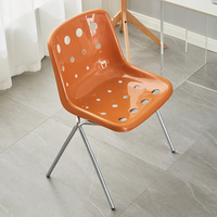 Chaise d'appoint en plastique respirante à trous circulaires, marron brillant poli, empilable, pour maison, balcon, café
