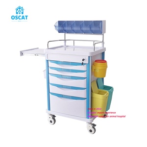 Chariot d'infirmier vétérinaire OSCAT EX-T02 en ABS avec 4 roulettes silencieuses, deux avec freins - Product Image 3