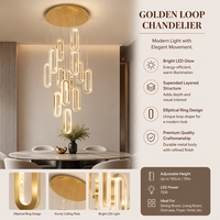 Lustre LED doré elliptique à plusieurs niveaux, suspension réglable pour escalier, hall d'entrée, villa