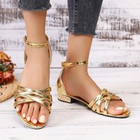 G09 Nouvelles chaussures de danse latine de haute qualité pour l'été, en cuir brillant, à talon bas, à bout ouvert, sandales polyvalentes, chaussures de plage