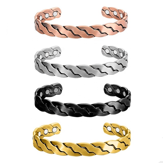 Retro Black/Silver/Gold/Rose Gold Magnetic Therapy Bracelets Health Adjustable Open Cuff Bracelet Bangle