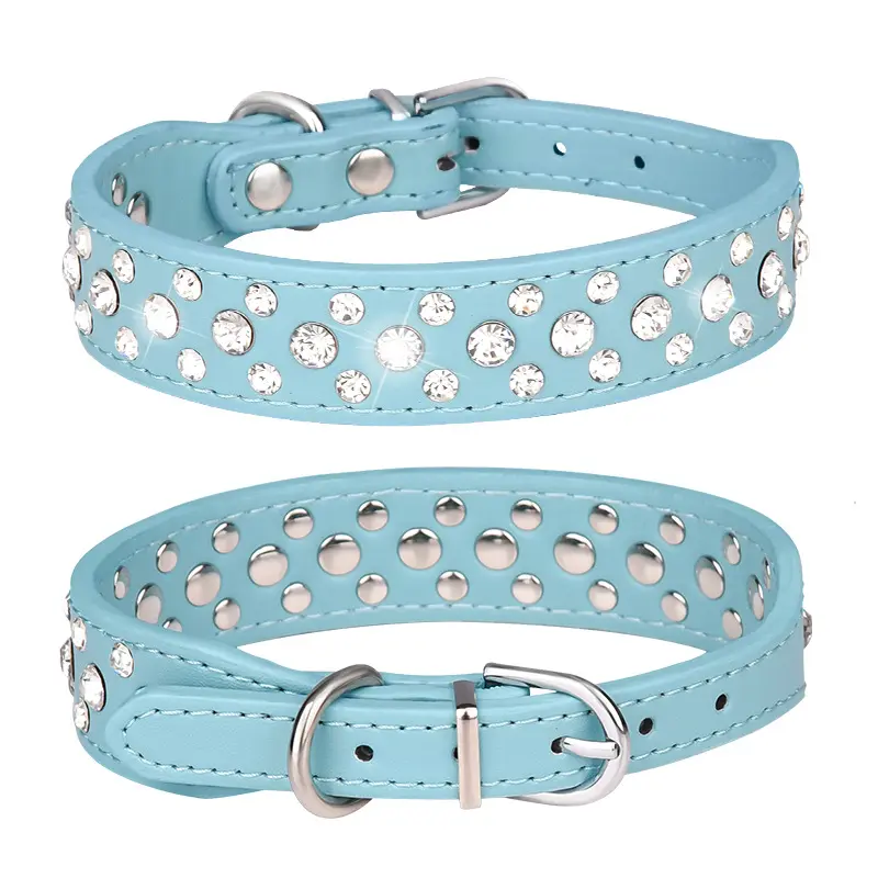 Puppy Female Dog Personalized Collars PU Leather Rhinestone Dog Collars for Small Dogs