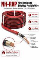 Fil blindé résistant au feu NH-RVP 1x1,5mm² 300/300V Monoconducteur avec isolation en mica et gaine tressée en PVC