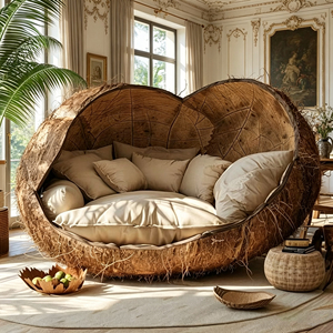 Fauteuil de salon texturé en coquille de noix de coco naturelle, en forme d'œuf, pour la décoration de salon de style Wabi Sabi - Product Image 6