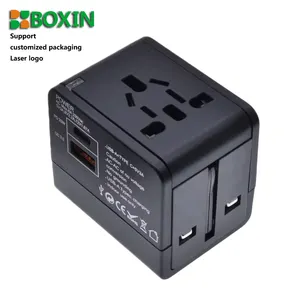 Pengisi daya adaptor colokan Universal, adaptor perjalanan UK EU US AU untuk pengisi daya dinding ponsel dengan USB tipe-c 5V 3A pengisian cepat