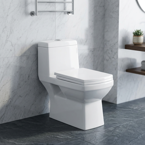 WC monobloc en céramique blanche avec réservoir encastré, chasse d'eau siphonique à faible consommation, double chasse, à poser au sol - Product Image 3