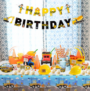 Fournitures <span class=keywords><strong>de</strong></span> fête d'anniversaire sur le thème <span class=keywords><strong>de</strong></span> la construction : Camion, Excavatrice, Bannière, <span class=keywords><strong>Guirlande</strong></span>, Décorations <span class=keywords><strong>de</strong></span> gâteau, Ballons, Assiettes, Gobelets, Serviettes, Nappe, Vaisselle - Product Image 6