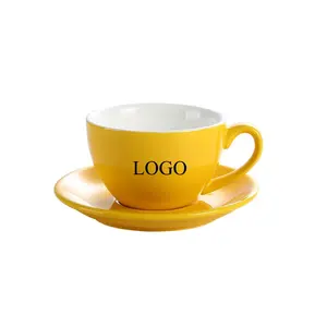 220毫升300毫升陶瓷咖啡杯和餐具套装大容量拉制卡布奇诺拿铁批发和固定印刷标志