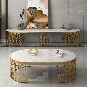 Table basse italienne de luxe, meubles de salon en acier inoxydable doré, canapé frontal en marbre, table basse gris blanc noir