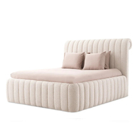 Cadre de lit capitonné moderne en bouclette crème, tailles Queen et King, pour chambre d'hôtel, vente en gros, OEM, personnalisé