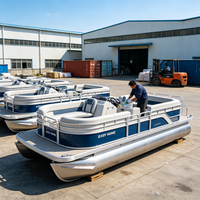 Bateau ponton en aluminium soudé de 22 pieds avec pont en EVA, porte-cannes à pêche et vivier pour la pêche en rivière, lac et loisirs