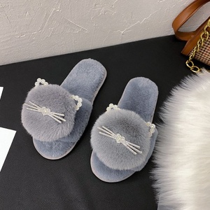 Zapatillas peludas de mujer con punta abierta de nuevo estilo al por mayor, Zapatillas de casa con calefacción plana de piel de conejo y gato barbudo para invierno, nuevas zapatillas extranjeras - Product Image 6