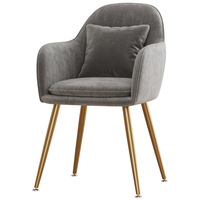 Chaise de Salle à Manger Confortable Style Ins avec Squelette Métallique, Accoudoir et Dossier en Flanelle, Tissu Couleur Unie, pour Salon