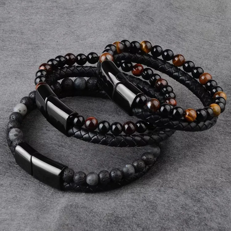 Fashion Jewelry Natural Stone Bead Genuine Leather Bracelets für Women und Men