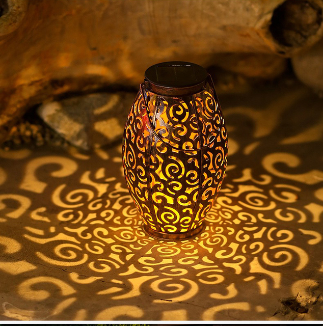 LED Solar Wrought Iron Hollow Projection Lantern Solar Hanging Lamp Garden Decoration Lamp Garden Courtyard Outdoor Decoration