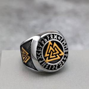 Anillo Nórdico Vintage de Acero Inoxidable con Diseño Geométrico de Triángulo y Runas Vikingas, Joyería Hip Hop para Hombre y Mujer, Regalo - Product Image 1