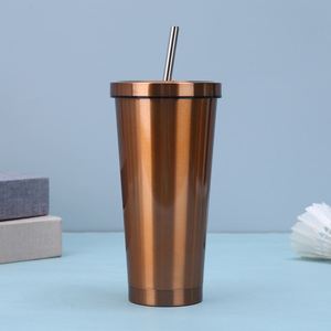 Taza de café al por mayor personalizada de acero inoxidable de doble pared con aislamiento al vacío de 750 ml con tapa y pajita metálica - Product Image 6