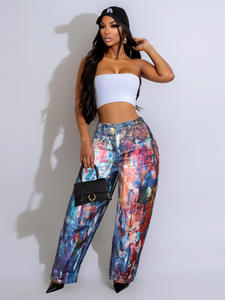 2025 nuovo stile di <span class=keywords><strong>pantaloni</strong></span> Machete a gamba larga da <span class=keywords><strong>donna</strong></span>-<span class=keywords><strong>Pantaloni</strong></span> Cargo Casual a vita media larghi ispirati alla dopamina con stampa 3D - Product Image 2