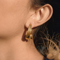 Boucles d'oreilles abstraites en acier inoxydable plaqué or, design sculptural, art contemporain, étanches, hypoallergéniques, vente en gros
