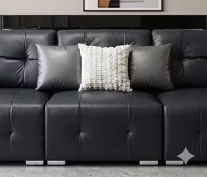 Canapé en cuir noir de luxe inclinable électriquement, canapé moderne 3 places à mouvement électrique avec siège extra profond et port USB pour salon - Product Image 3