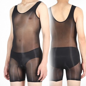 Men Sexy Sheer Bodysuit 5D Ultra Thin Nylon Mid-Rise Solid Color Plus Size Tight Fit Underwear - Product Image 1