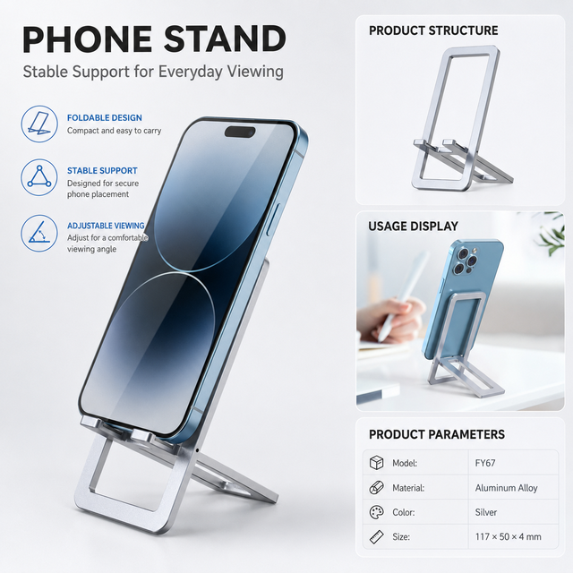 Portable Foldable Aluminum Alloy Phone Stand Adjustable Multi Angle Desktop Cell Phone Holder Stable Support for Office Desk