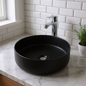 Lavabo Circolare in Ceramica Artistica per Bagno, Finitura Opaca, Design Minimalista - Product Image 2