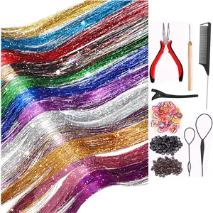 47 polegadas de cabelo de ouropel 2400 fios extensões de cabelo para mulheres meninas kit de cabelo glitter para festa de Halloween e Cosplay de Natal