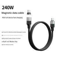 Câble de données USB-C magnétique à angle droit avec blindage tressé en nylon, 240W, port de charge pour téléphone portable USB Type-C, prise USB détachable