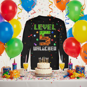 Camiseta de manga larga con diseño de píxeles para el 5.º cumpleaños, desbloqueada al nivel 5, para el cumpleañero - Product Image 3