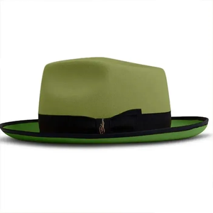 Olive Green Wool Fedora <b>Hat</b> With Black Band Unisex Adult Casual Spring Autumn Formal Style - Product Image 1
