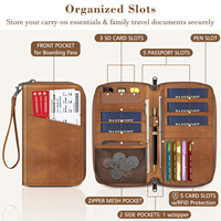 Portefeuille de voyage en cuir véritable personnalisé, capacité 5 passeports et 5 cartes, grand format, avec fermeture éclair, élégant.
