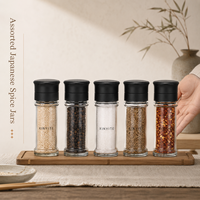 Pot à épices en verre transparent de qualité supérieure avec couvercle broyeur noir, logo personnalisé, pour assaisonnement de cuisine, poivre et sel