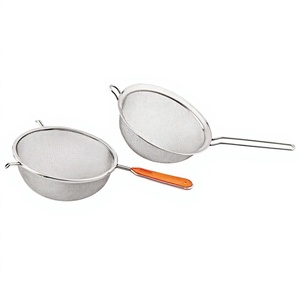 Stainless Steel Strainer Fine Mesh <b>Colander</b> With Orange Handle Kitchen Sieve For Straining And Draining - Product Image 1