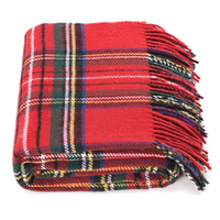 Jeté turc en laine pure de taille king, motif écossais rouge uni, avec franges, jeté tissé festif