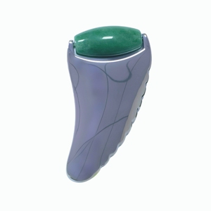 Herramienta Gua Sha Multifuncional de Aleación de Zinc, Rodillo de Aventurina Verde Natural con Marco Acanalado para Contorno Facial, Cuello y Mandíbula - Product Image 1
