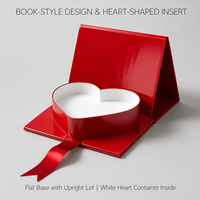 Boîte cadeau romantique rouge écologique en forme de cœur, style livre, avec doublure en éponge, finition brillante, compartiment blanc en forme de cœur, couvercle avec fenêtre