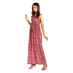 Blouse smockée imprimée feuilles rouges, combinaison Camy à bas évasé, tenue décontractée élégante pour femme, mode estivale tendance - Product Image 1