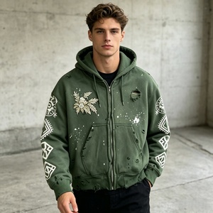 Nouveau Hoodie Zippé Homme Coupe Boxy 2026 Personnalisé, Oversize, Effet Délavé au Soleil, Délavé à l'Acide, Broderie et Imprimé, Ourlet Brut, Tendance - Product Image 3