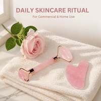 Outils de soin de la peau en gros, rouleau de massage facial en cristal naturel personnalisé, rouleau de massage facial en quartz rose, ensemble Gua Sha